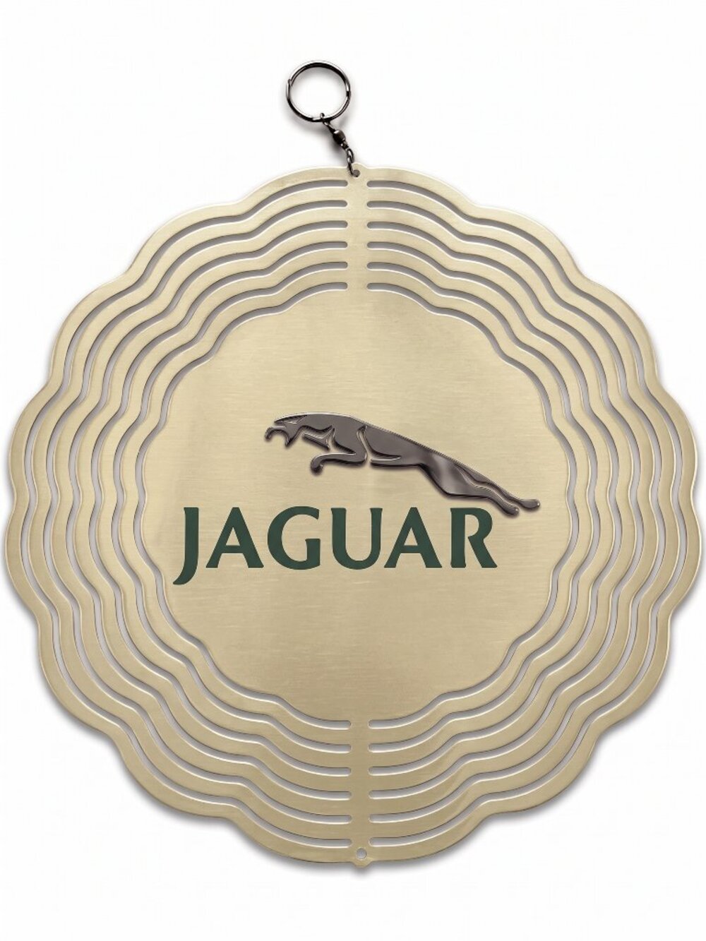 10" Jaguar Leaper Logo Kinetic Wind Spinner - Cream Metal Hanging Yard Decor